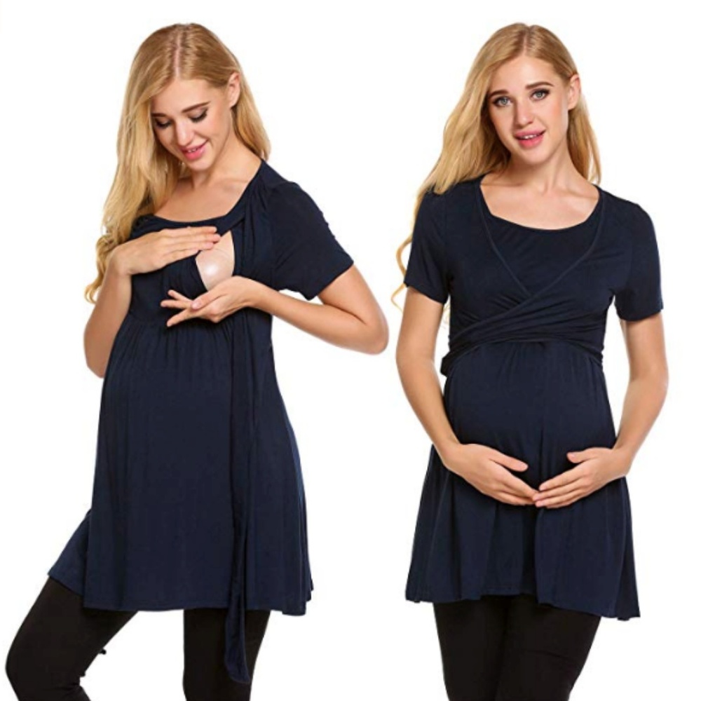Blue Maternity Tie Front Long Shirt